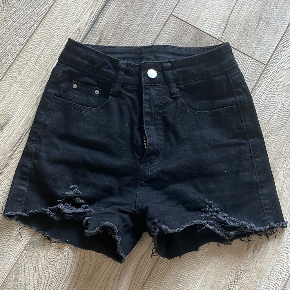 Black Denim Distressed Short -High Waisted Size XS